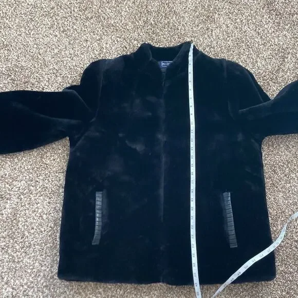 Vintage 80s 90s Outerlayers Mouton Faux Fur Short Black Winter Zipper Jacket - Picture 8 of 16